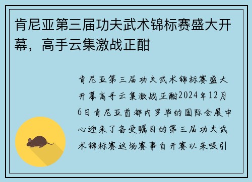 肯尼亚第三届功夫武术锦标赛盛大开幕，高手云集激战正酣