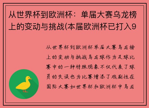 从世界杯到欧洲杯：单届大赛乌龙榜上的变动与挑战(本届欧洲杯已打入9粒乌龙球)