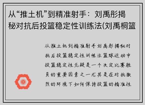 从“推土机”到精准射手：刘禹彤揭秘对抗后投篮稳定性训练法(刘禹桐篮球)