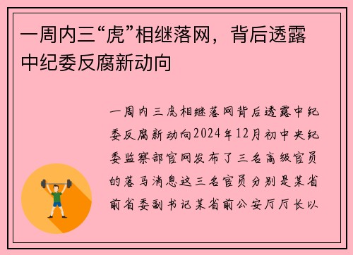 一周内三“虎”相继落网，背后透露中纪委反腐新动向